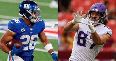 Best prop bets for Giants-Vikings wild-card playoff game: Over/under picks for Saquon Barkley, T.J. Hockenson, more